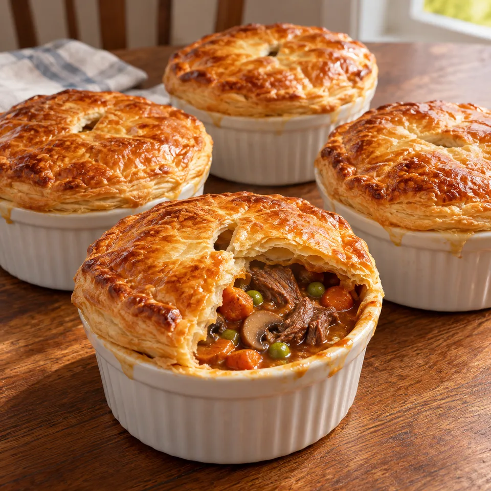 Beef and Mushroom Pie (3 in 1) — serving inspiration