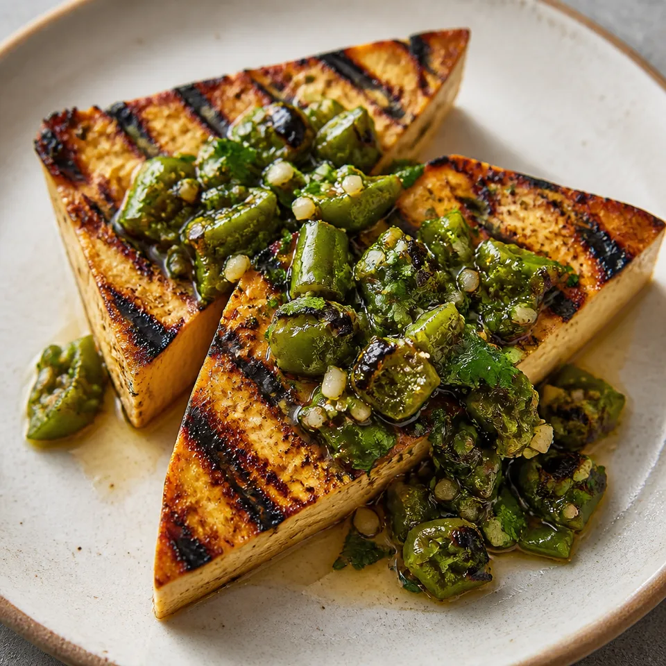 5 Ingredient Tofu Steaks with Charred Shishito Salsa — serving inspiration