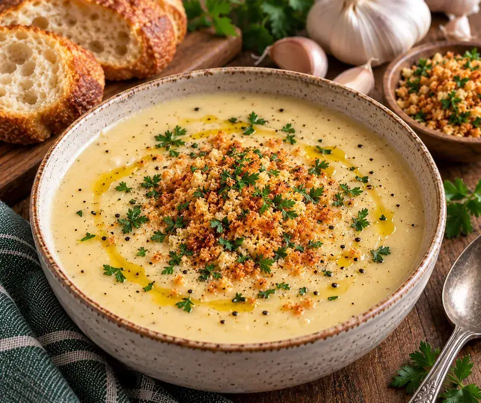50 Clove Garlic Soup — serving inspiration