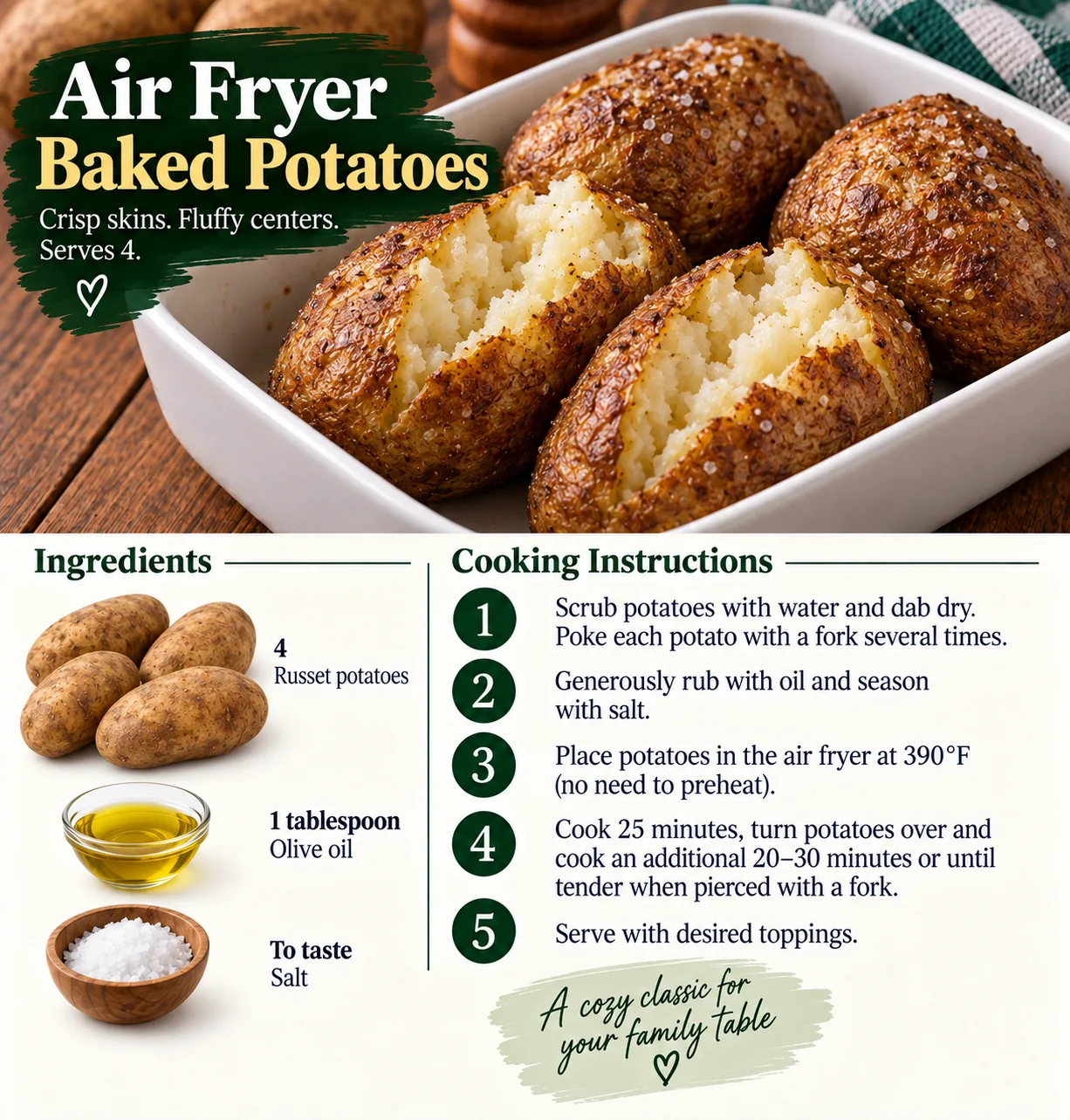Saved Air Fryer Baked Potatoes recipe card; accessible ingredients and instructions are listed above.