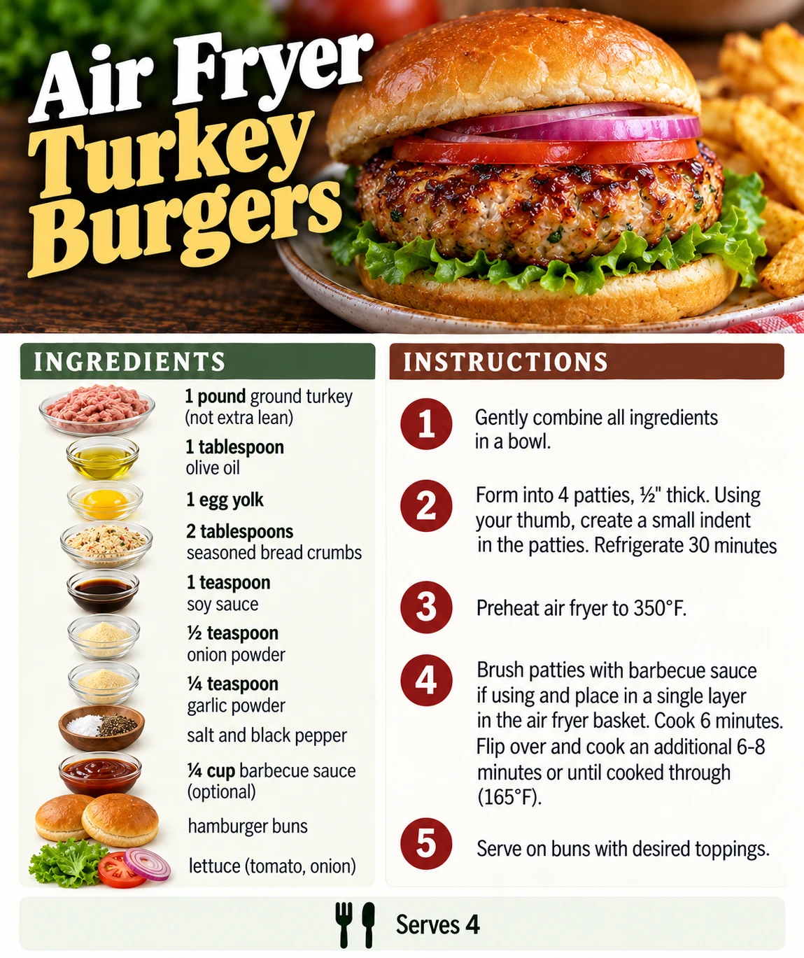 Saved Air Fryer Turkey Burgers recipe card; accessible ingredients and instructions are listed above.