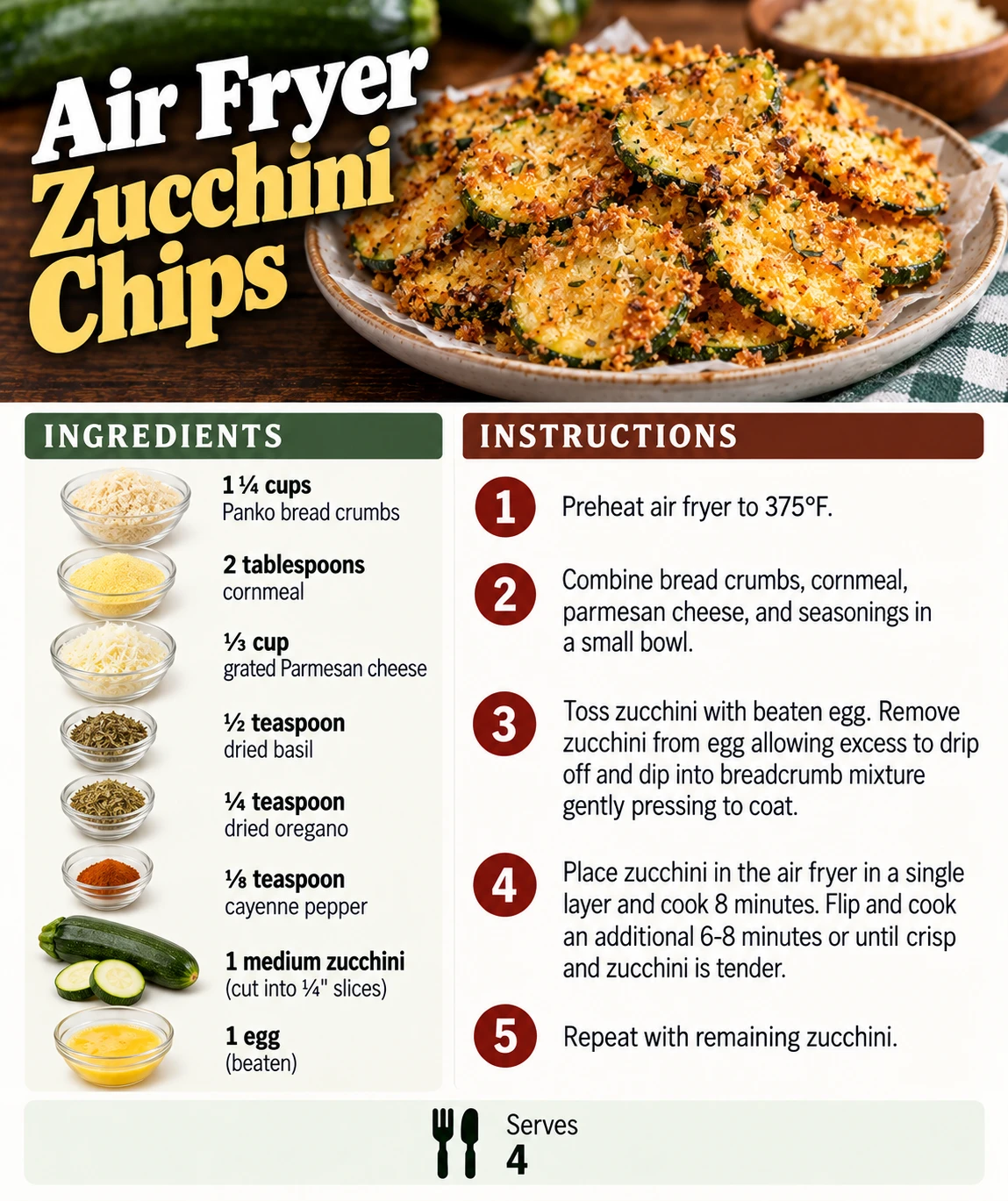 Saved Air Fryer Zucchini Chips recipe card; accessible ingredients and instructions are listed above.