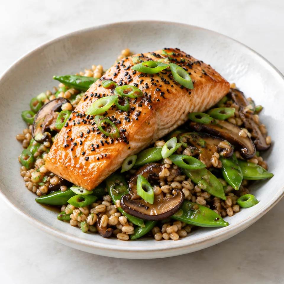 Asian Farro Medley with Salmon — serving inspiration