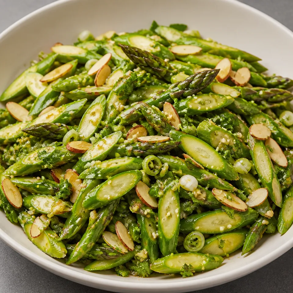 Asparagus Salad with Almonds & Ginger-Sesame Vinaigrette — serving inspiration