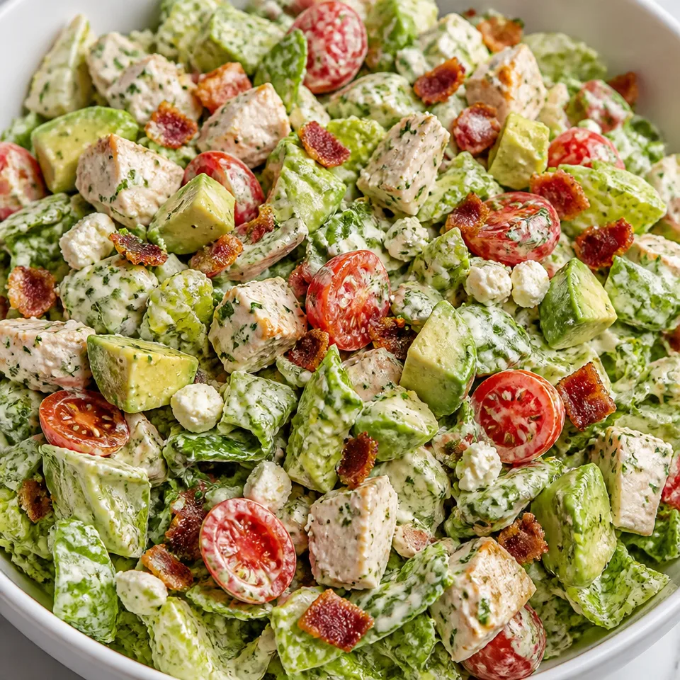 Avocado, Chicken, and Bacon Chopped Salad with a Creamy Basil Dressing — serving inspiration