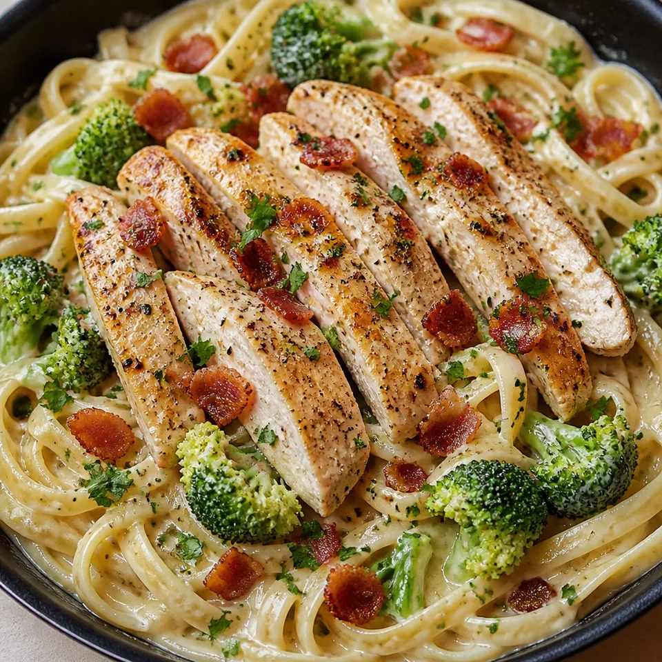 Bacon and Broccoli Chicken Alfredo — serving inspiration