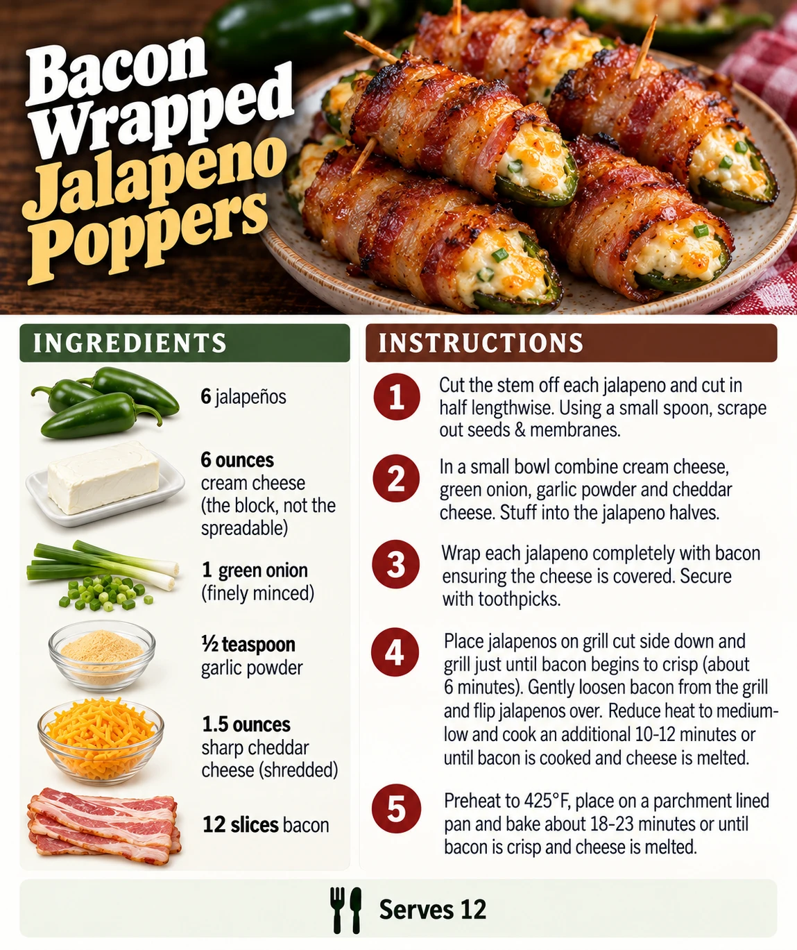 Saved Bacon Wrapped Jalapeno Poppers recipe card; accessible ingredients and instructions are listed above.
