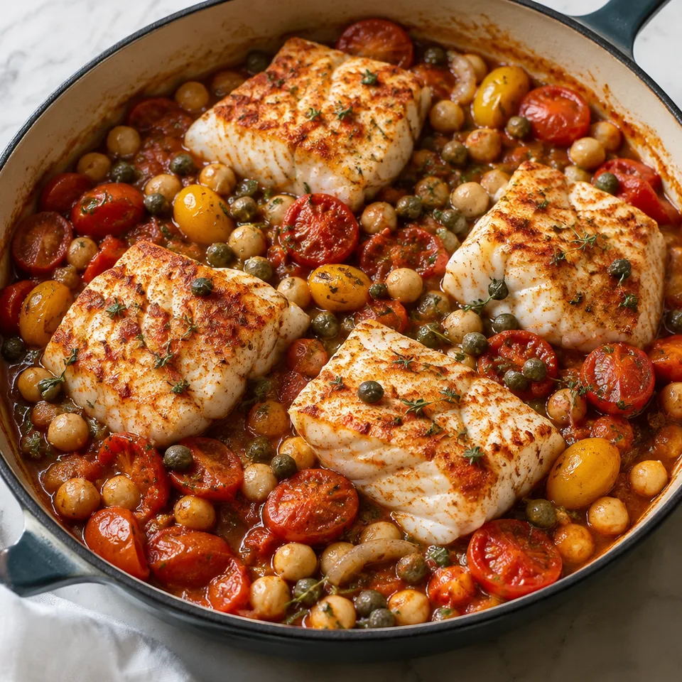 Baked Cod with Tomatoes & Chickpeas — serving inspiration