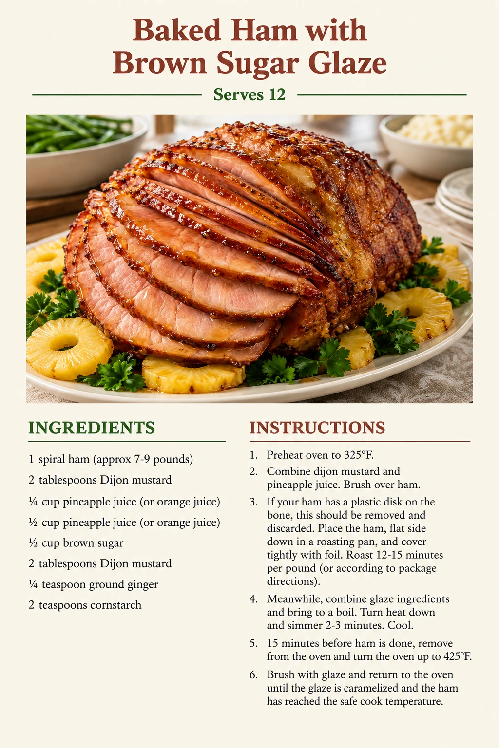 Saved Baked Ham with Brown Sugar Glaze recipe card; accessible ingredients and instructions are listed above.