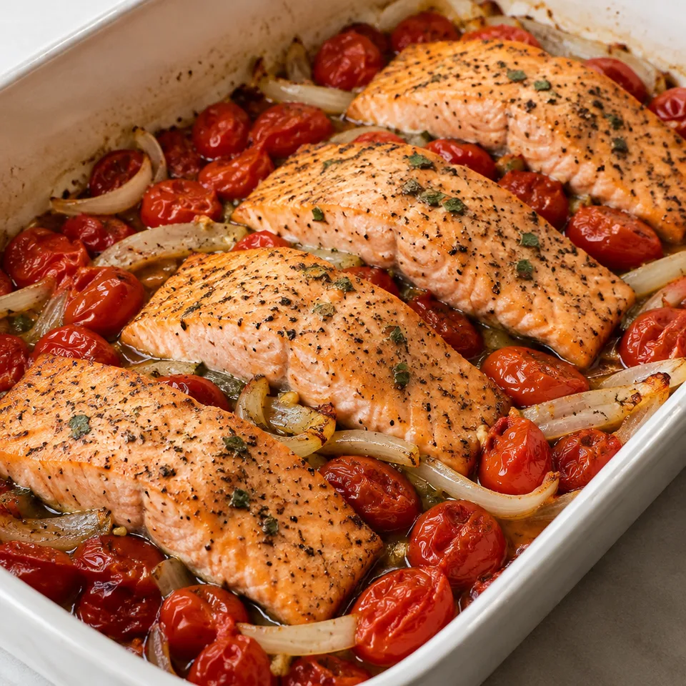 Baked Salmon with Roasted Tomatoes — serving inspiration
