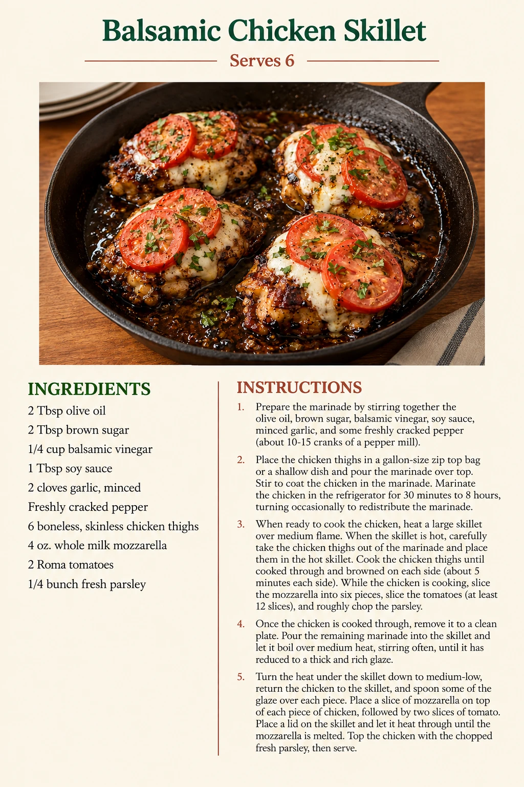 Saved Balsamic Chicken Skillet recipe card; accessible ingredients and instructions are listed above.