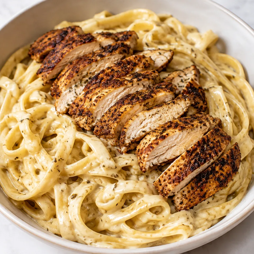 Blackened Chicken Alfredo Pasta — serving inspiration