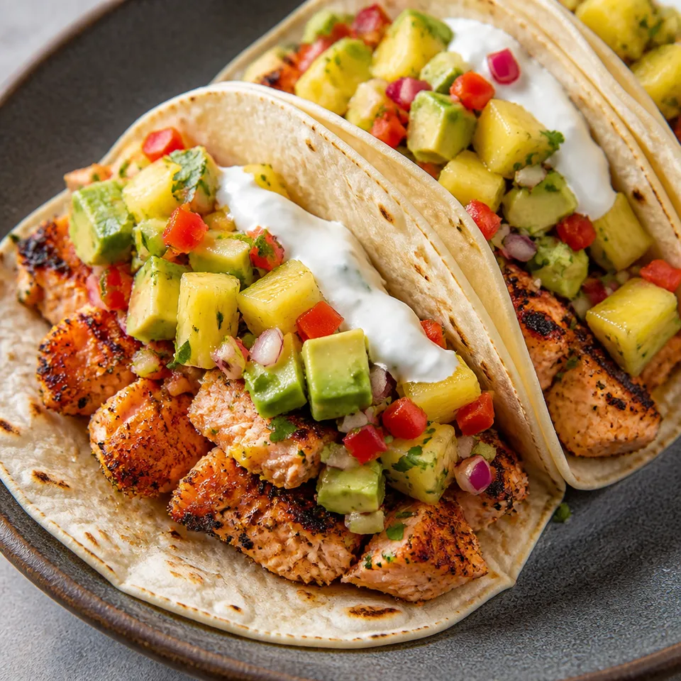 Blackened Salmon Tacos with Pineapple Avocado Salsa — serving inspiration