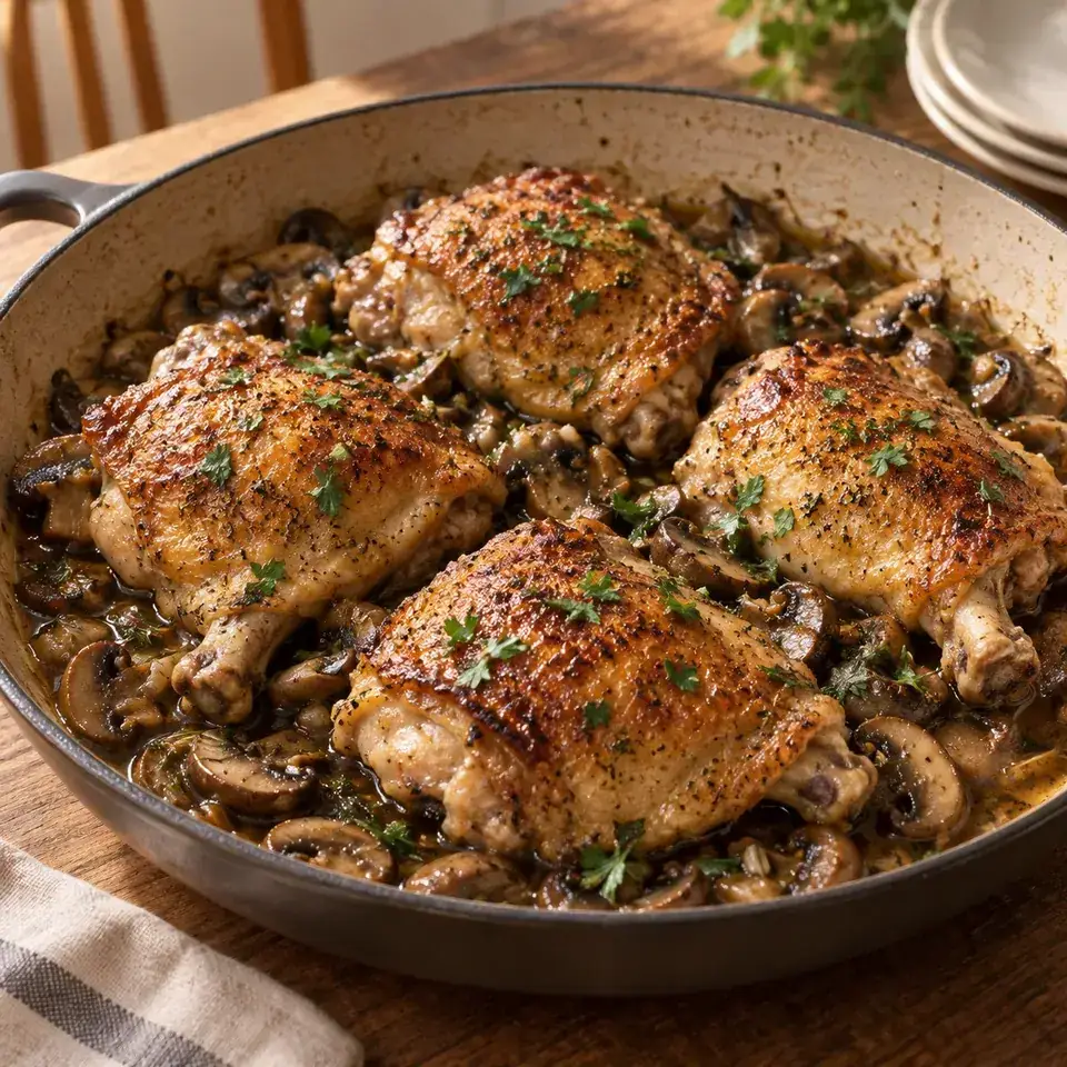 Braised Chicken Thighs with Mushrooms — serving inspiration