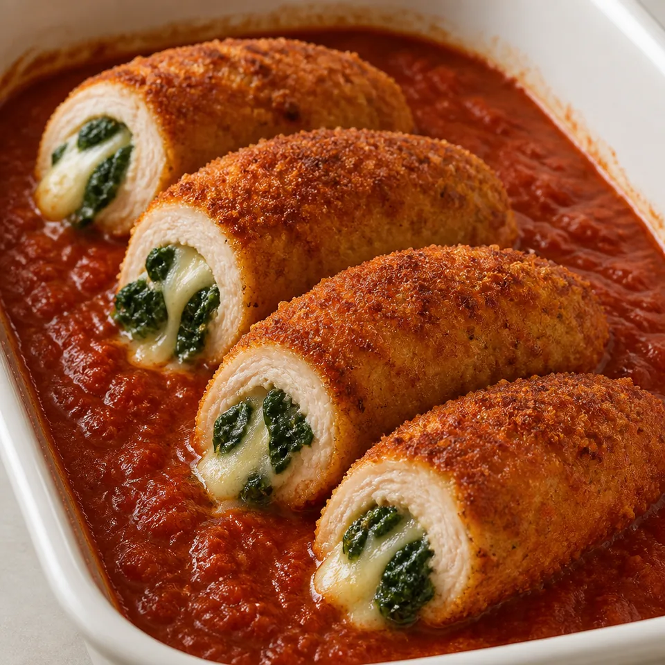Breaded Chicken Breasts Stuffed with Spinach and Cheese — serving inspiration