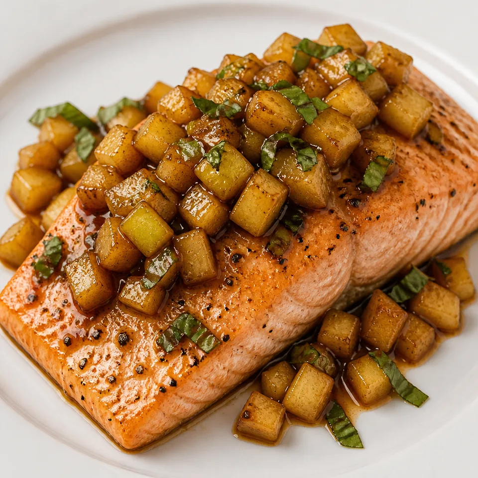 Broiled Salmon with Balsamic-Honey Apples — serving inspiration