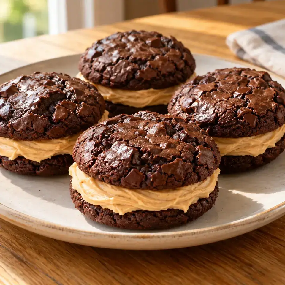 Brownie Cookie Sandwich with Peanut Butter Frosting — serving inspiration