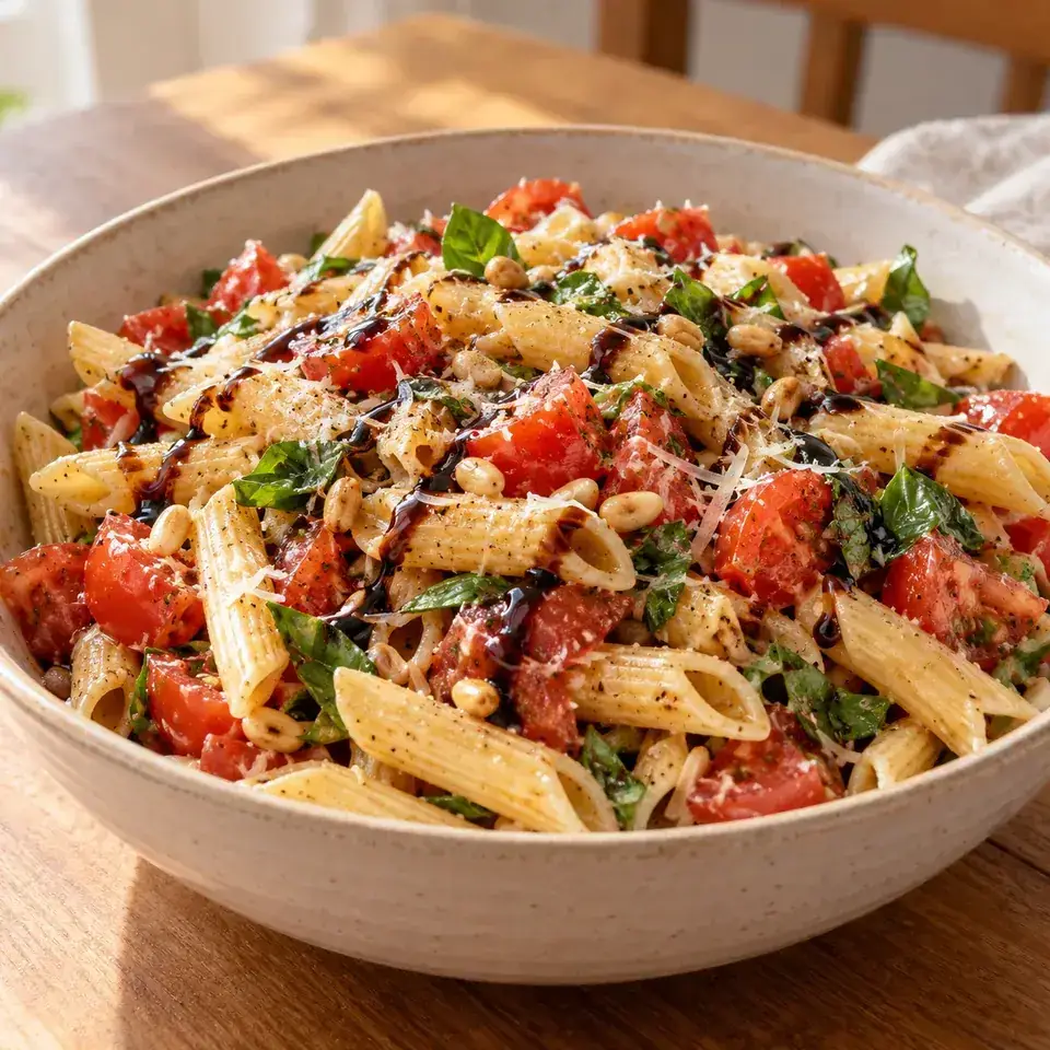 Bruschetta summer pasta salad — serving inspiration