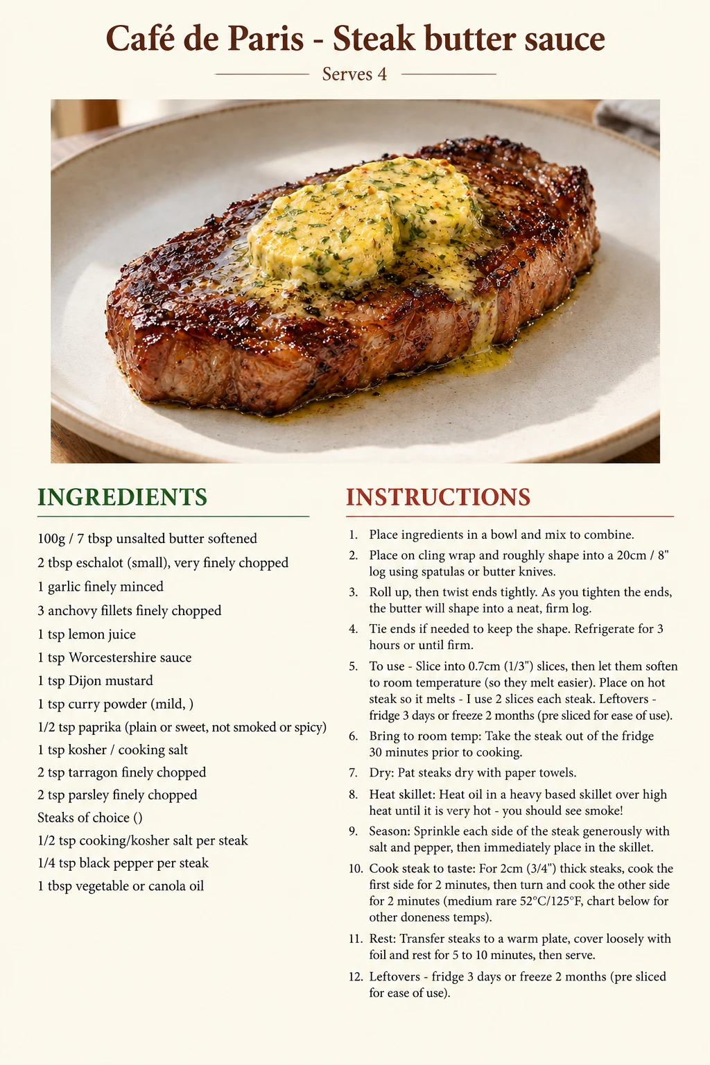 Saved Café de Paris - Steak butter sauce recipe card; accessible ingredients and instructions are listed above.