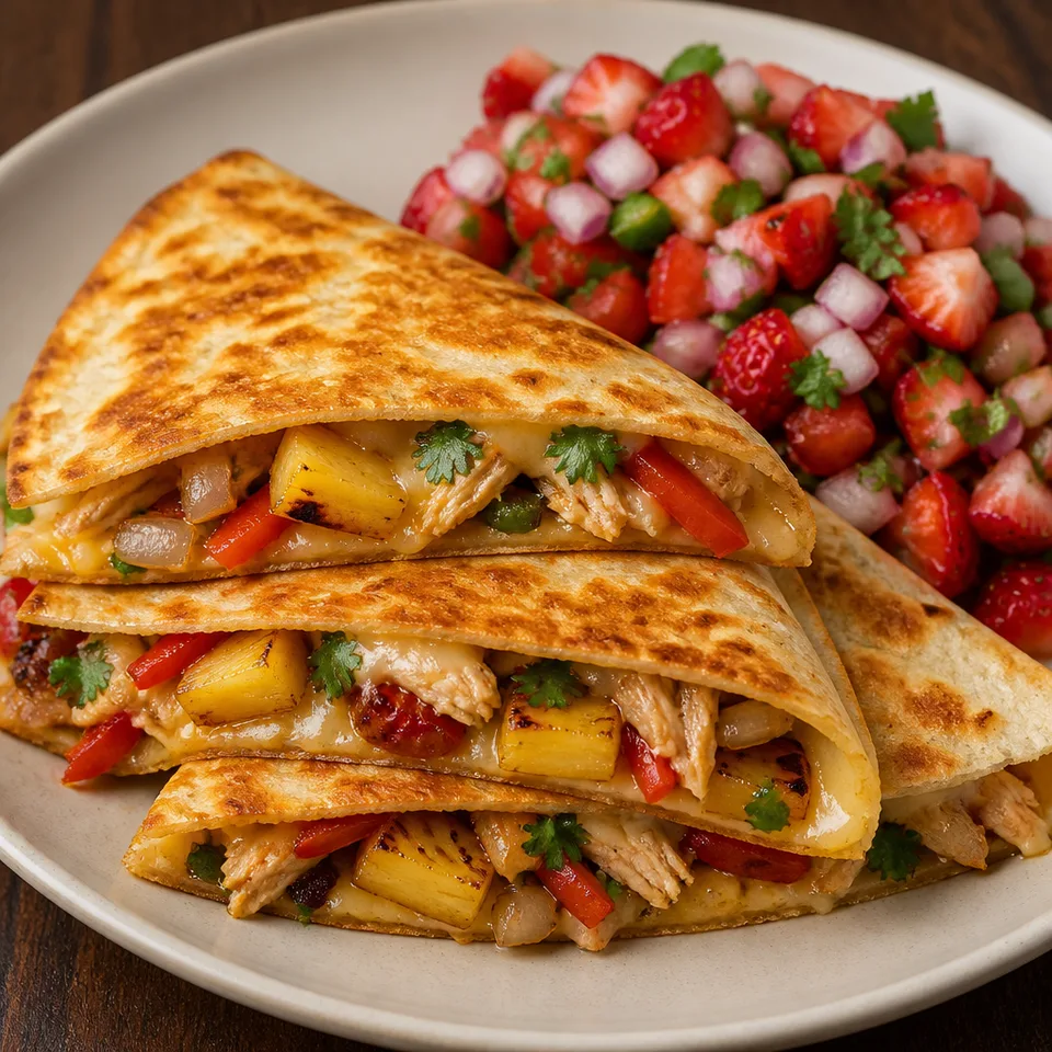 Caramelized Pineapple Chicken Quesadillas with Strawberry Salsa — serving inspiration