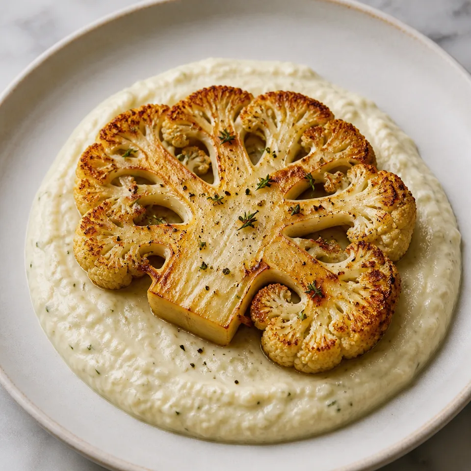 Cauliflower Steaks with Cauliflower Purée — serving inspiration