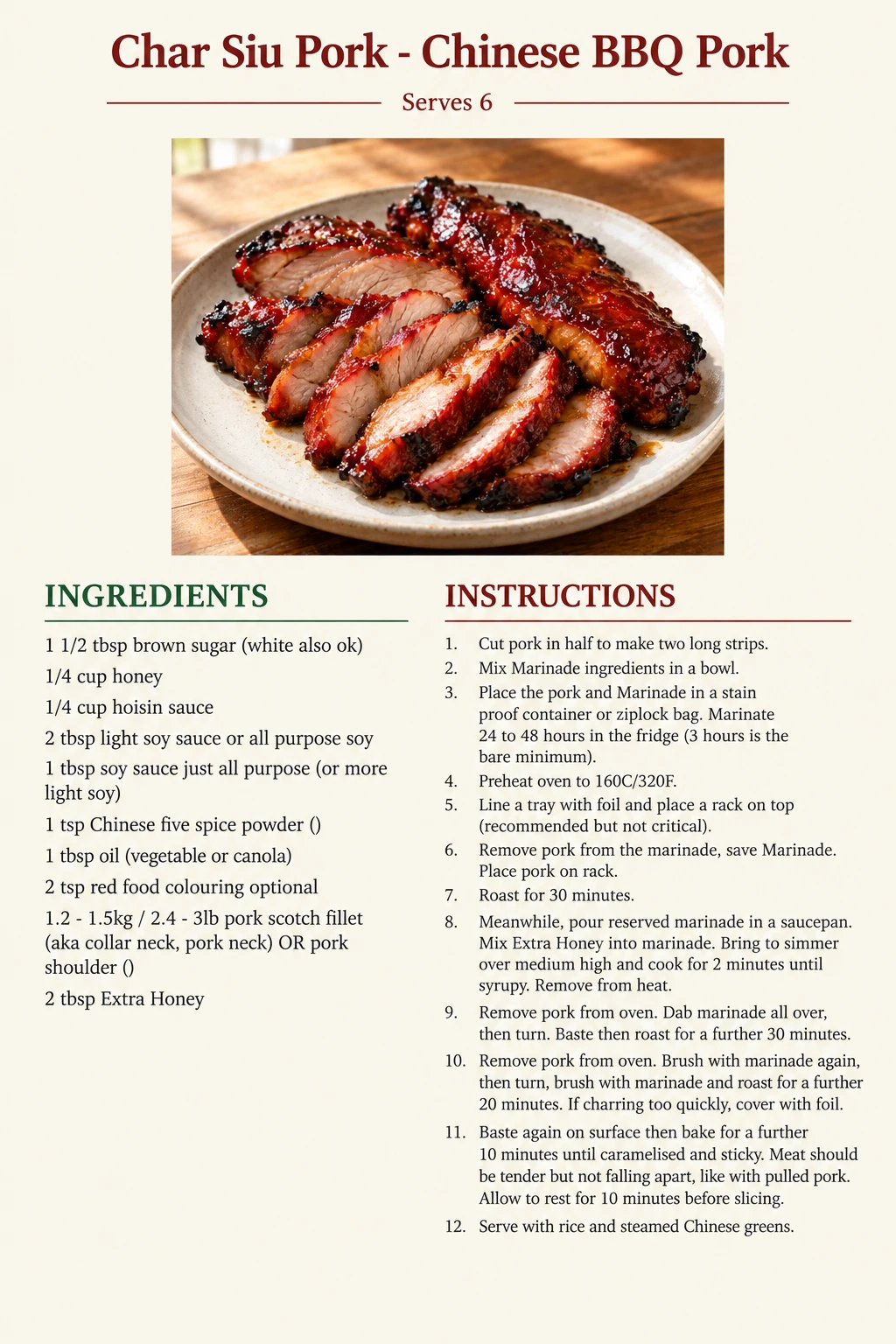 Saved Char Siu Pork - Chinese BBQ Pork recipe card; accessible ingredients and instructions are listed above.