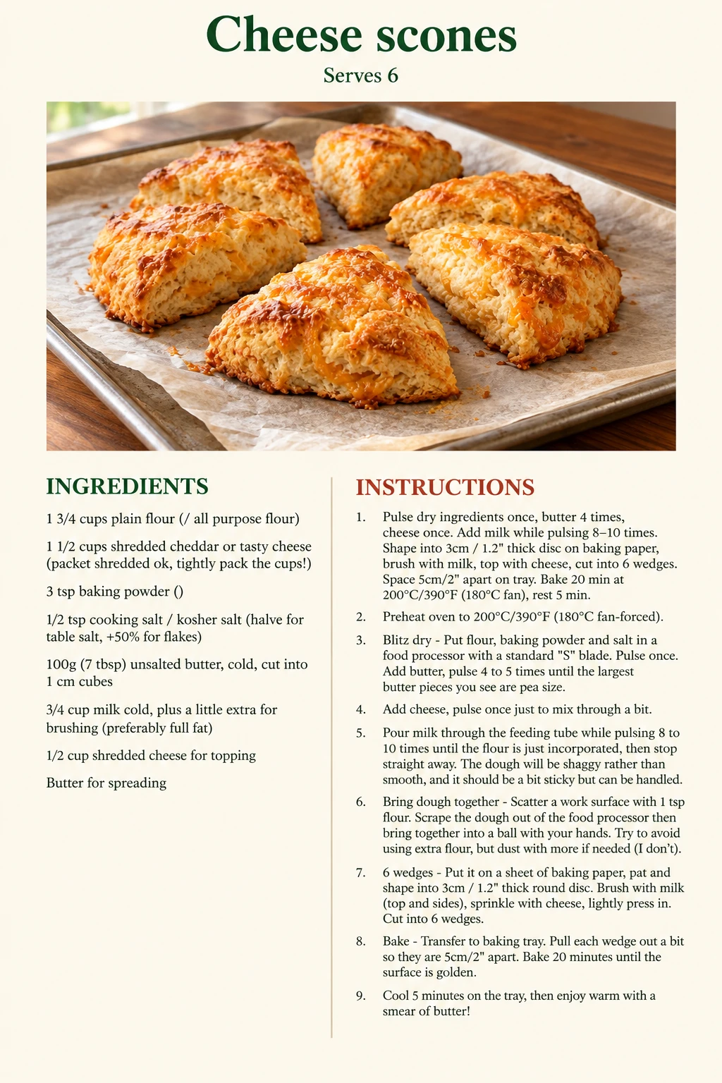 Saved Cheese scones recipe card; accessible ingredients and instructions are listed above.
