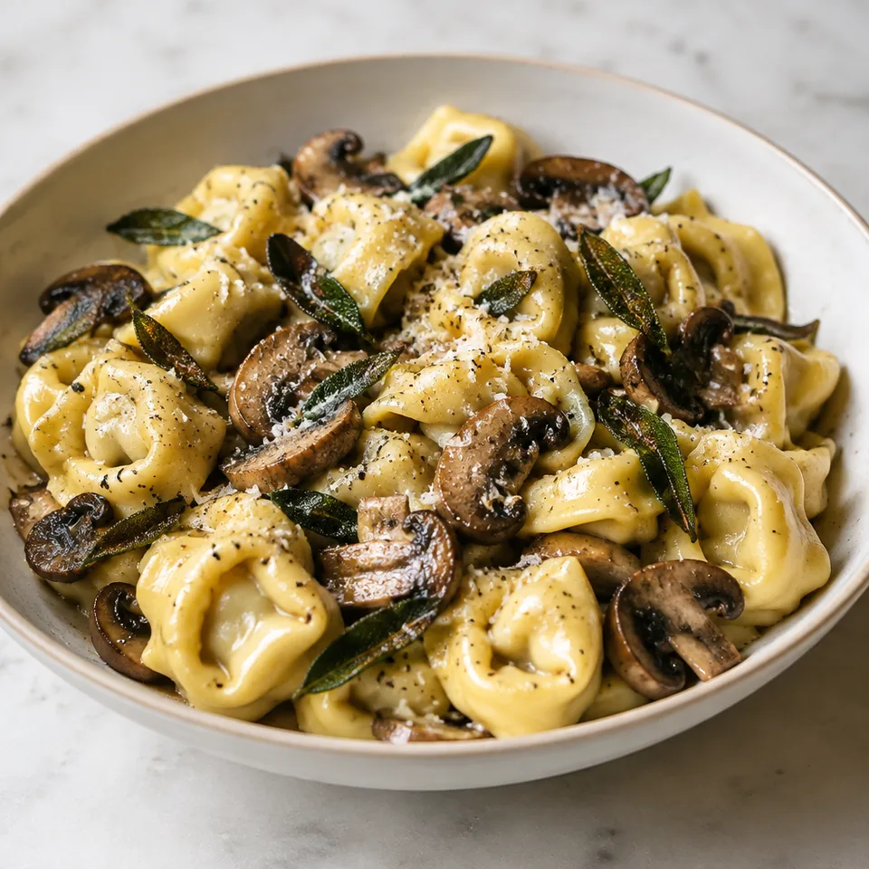 Cheese Tortellini with Butter, Mushrooms, and Crispy Sage — serving inspiration