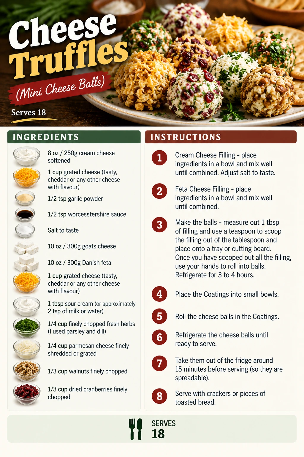 Saved Cheese Truffles (Mini Cheese Balls) recipe card; accessible ingredients and instructions are listed above.