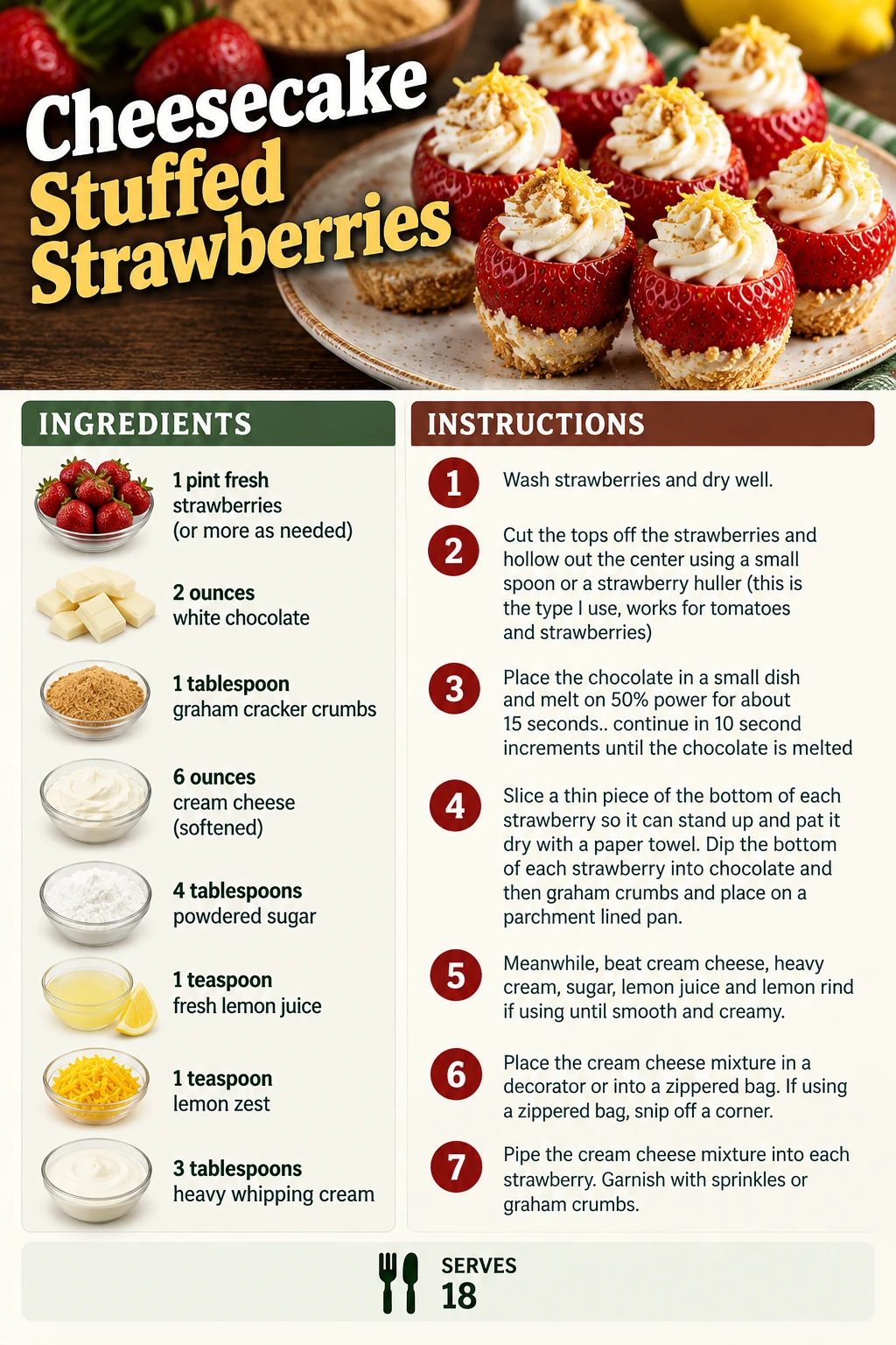 Saved Cheesecake Stuffed Strawberries recipe card; accessible ingredients and instructions are listed above.