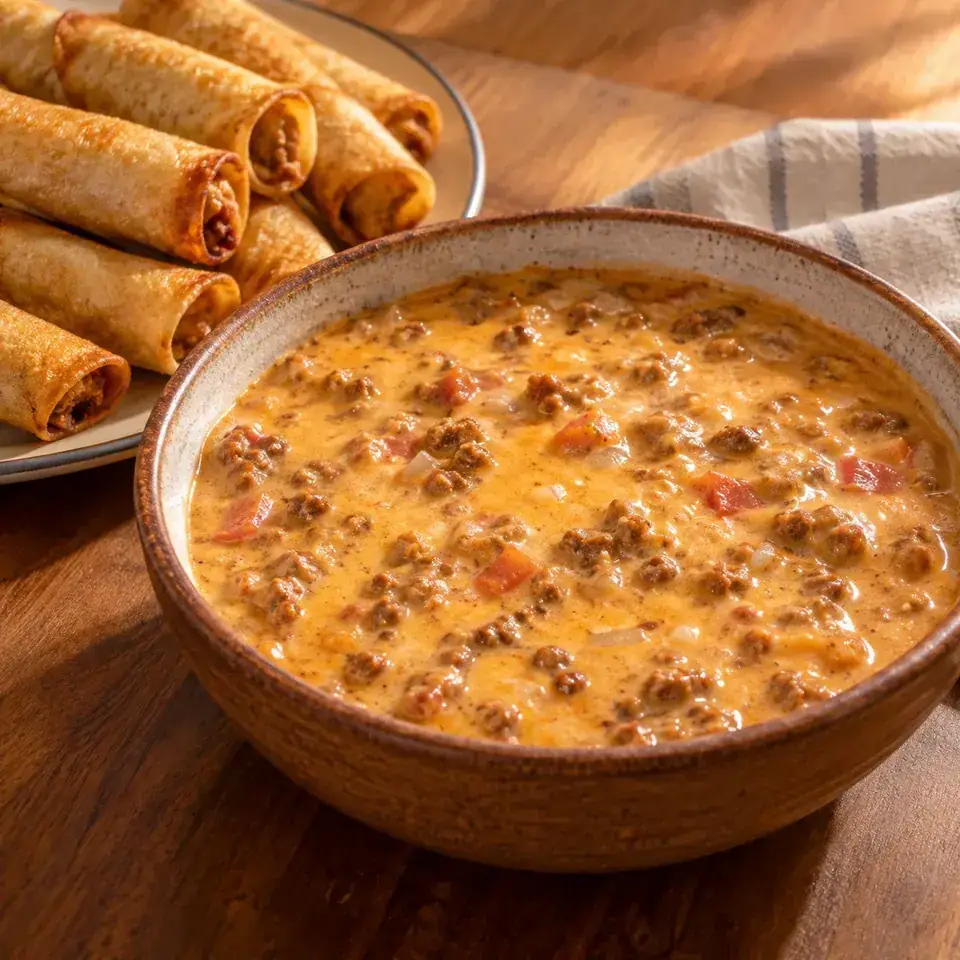 Cheesy Beef Queso Dip — serving inspiration