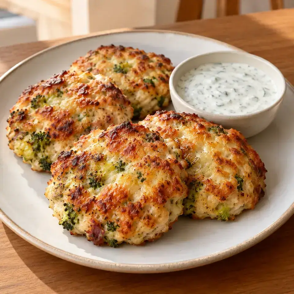 Cheesy Chicken Mince Fritters with Broccoli — serving inspiration