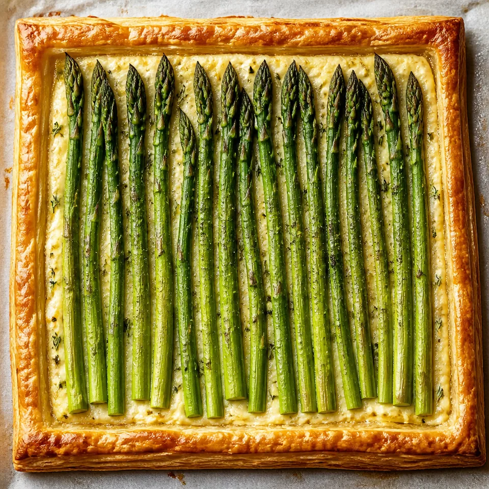 Cheesy puff pastry asparagus tart — serving inspiration