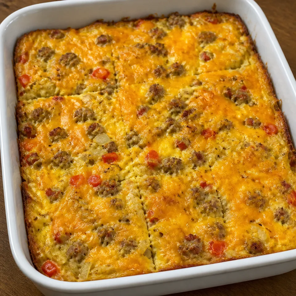 Cheesy Sausage Hash Brown Breakfast Casserole — serving inspiration