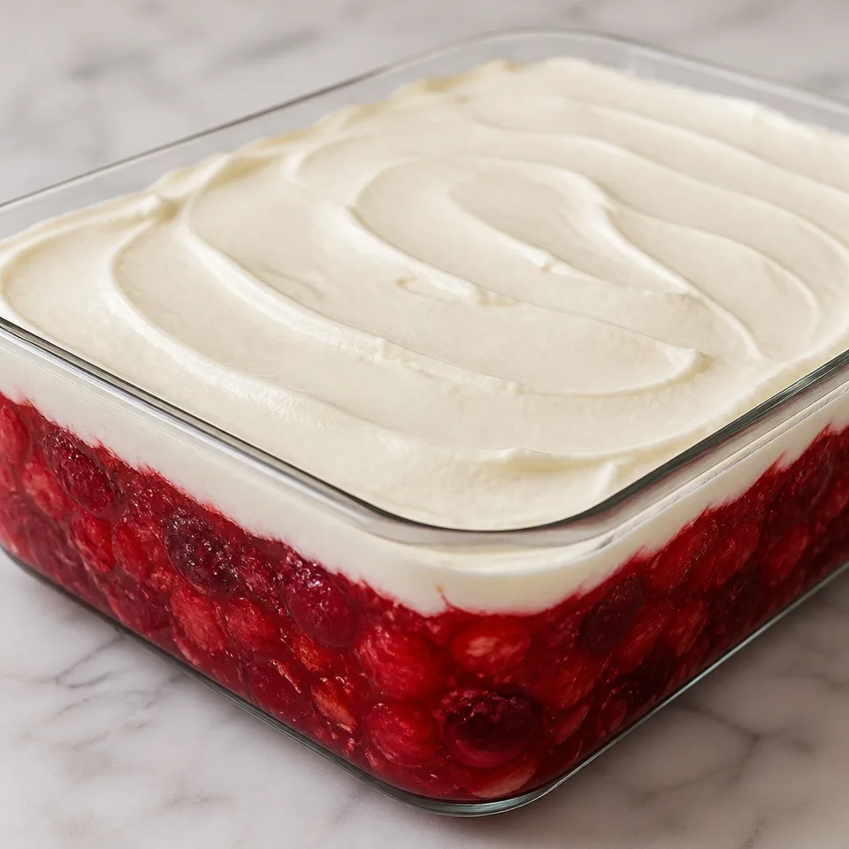 Cherry Jell-O Dessert — serving inspiration