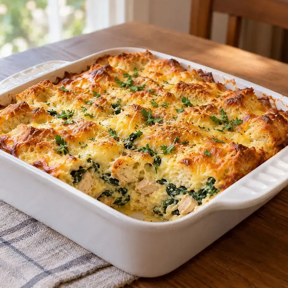 Chicken and Spinach Strata (Bread Bake) — serving inspiration