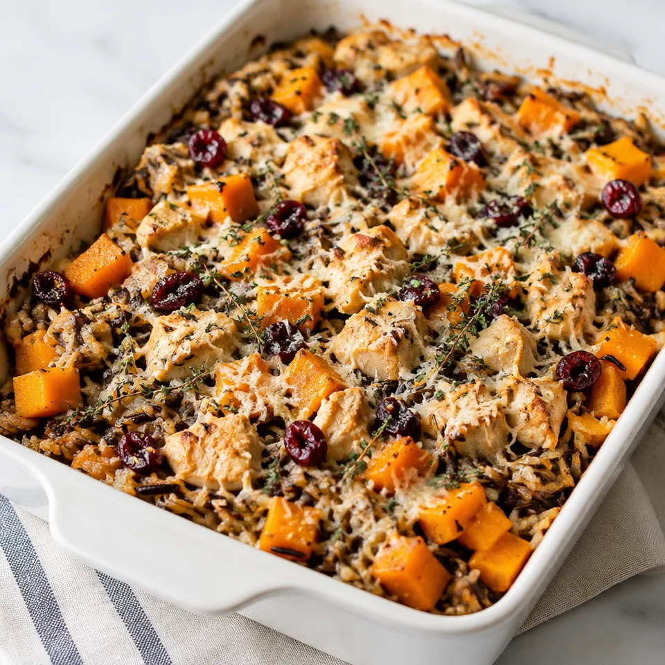 Chicken and Wild Rice Casserole with Butternut Squash and Cranberries — serving inspiration