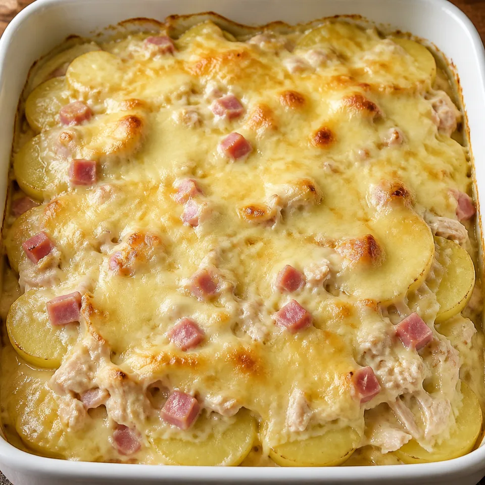 Chicken Cordon Bleu and Potatoes Casserole Recipe — serving inspiration
