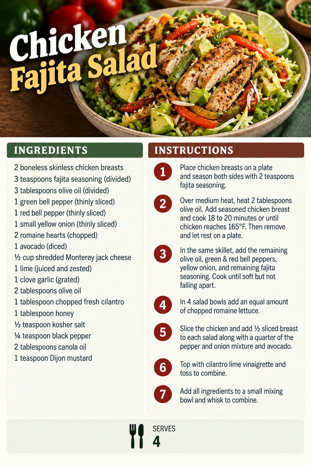 Saved Chicken Fajita Salad recipe card; accessible ingredients and instructions are listed above.