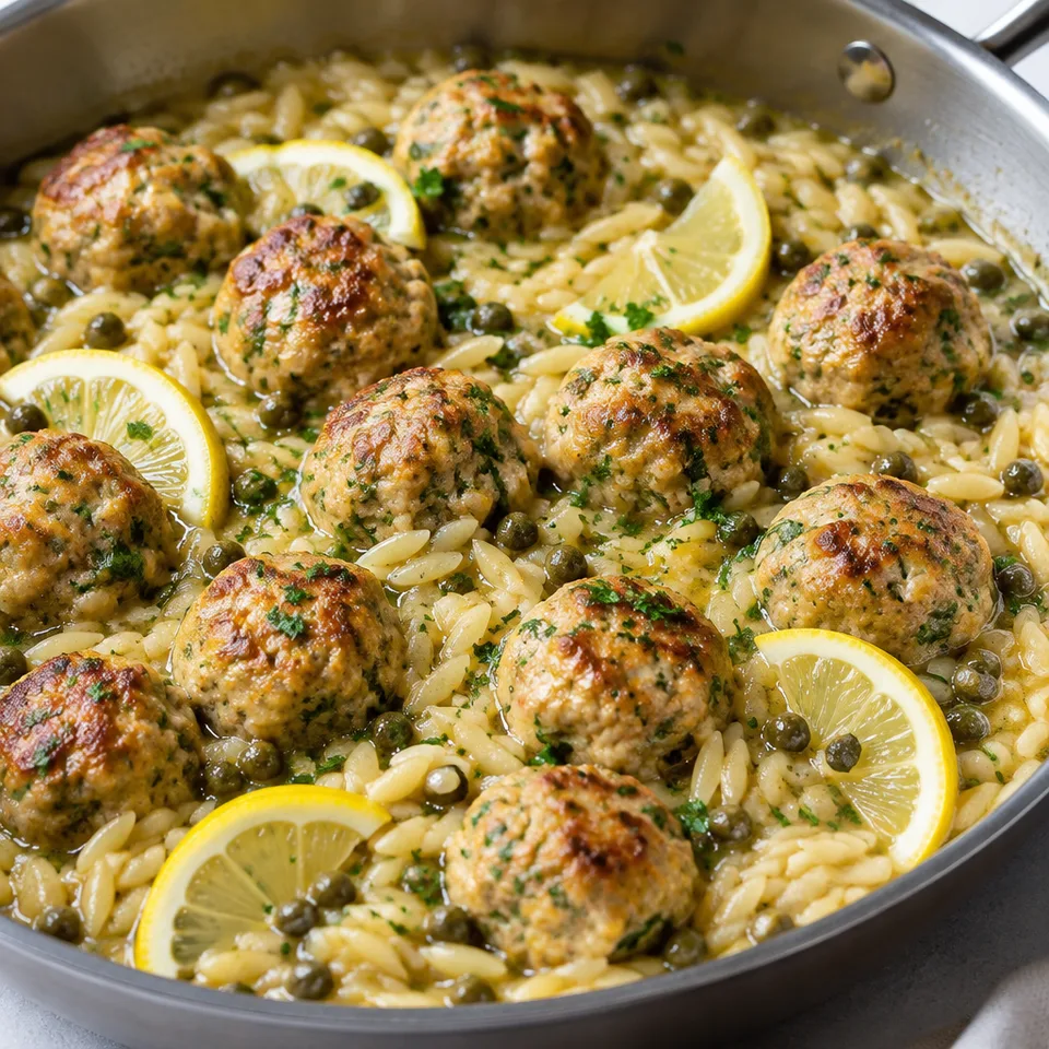 Chicken Piccata Meatballs and Orzo — serving inspiration