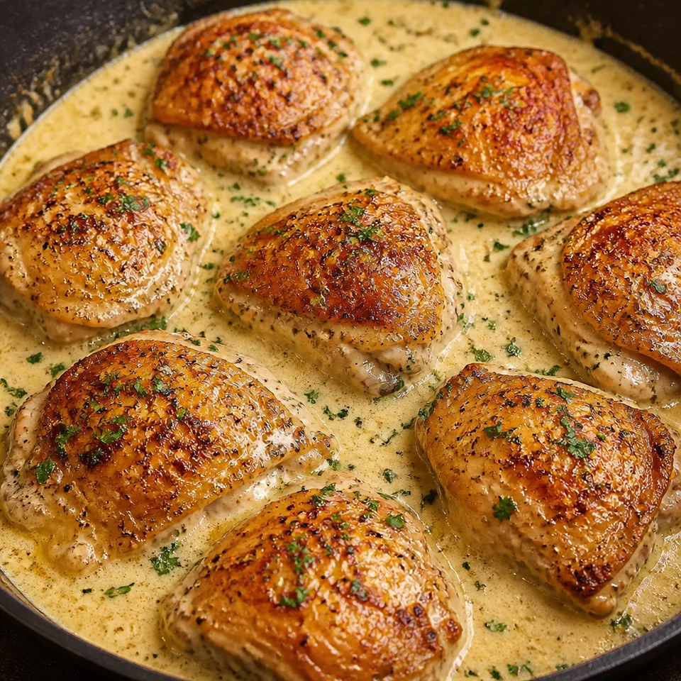 Chicken thighs in creamy garlic Parmesan sauce — serving inspiration