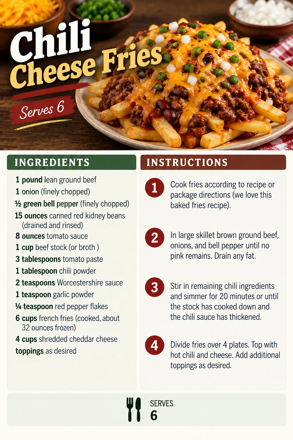 Saved Chili Cheese Fries recipe card; accessible ingredients and instructions are listed above.