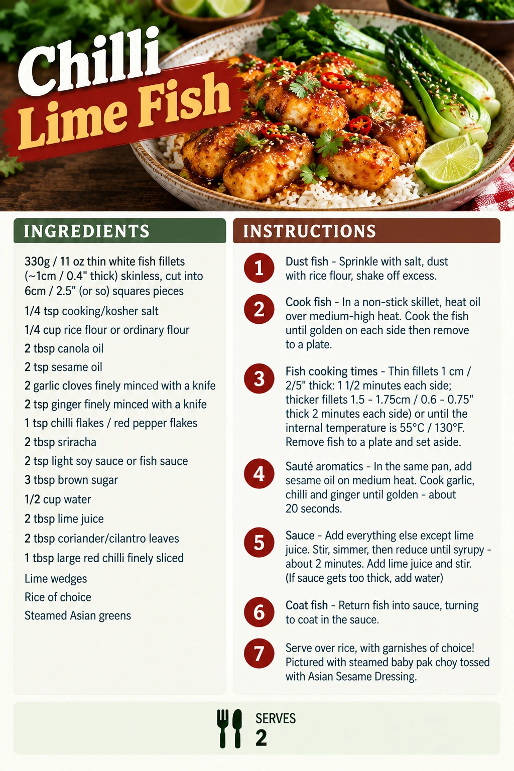 Saved Chilli Lime Fish recipe card; accessible ingredients and instructions are listed above.