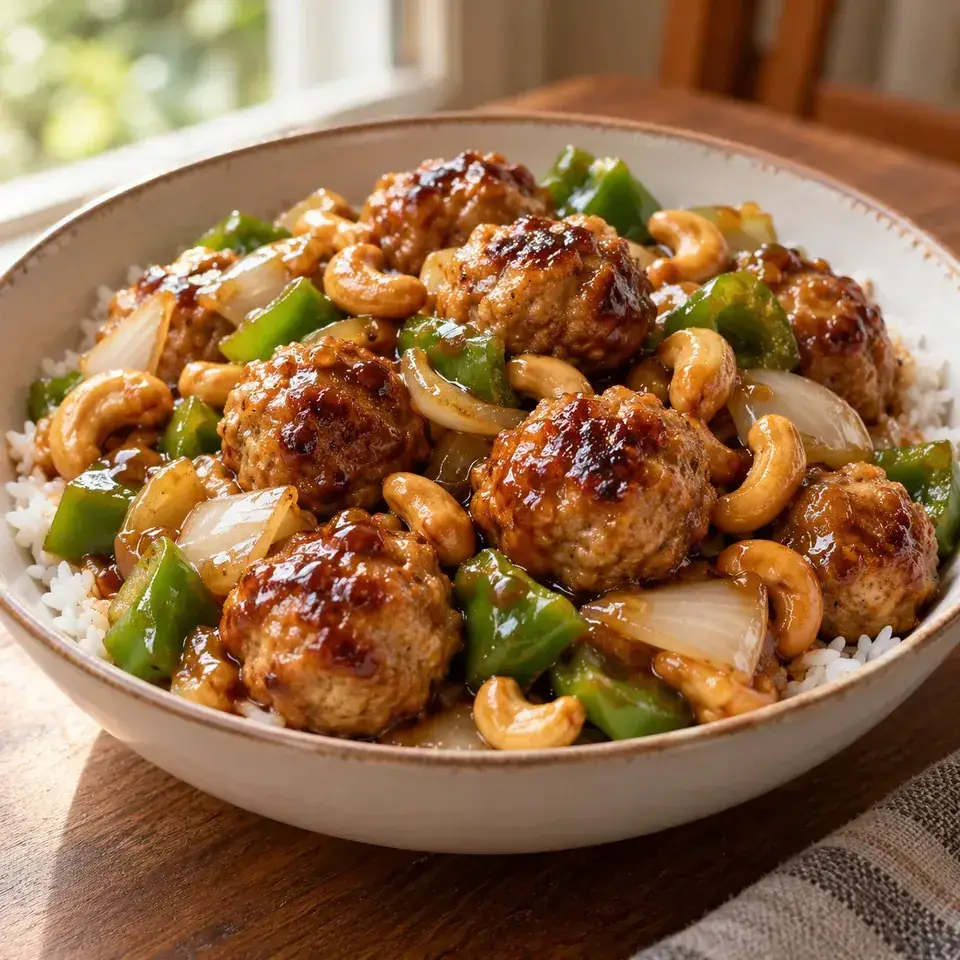 Chinese Cashew Chicken MEATBALLS! — serving inspiration