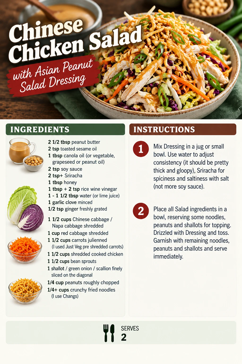 Saved Chinese Chicken Salad with Asian Peanut Salad Dressing recipe card; accessible ingredients and instructions are listed above.