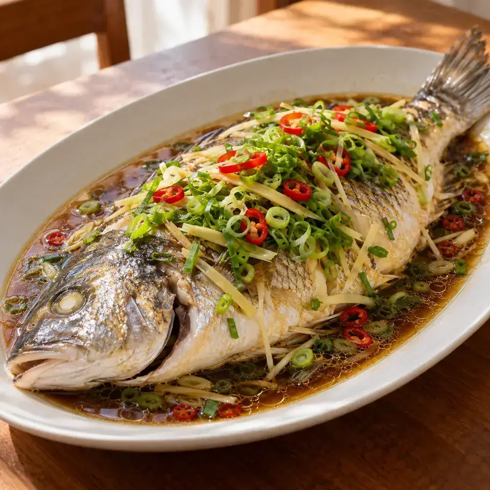 Chinese Steamed Fish with Ginger Shallot Sauce — serving inspiration