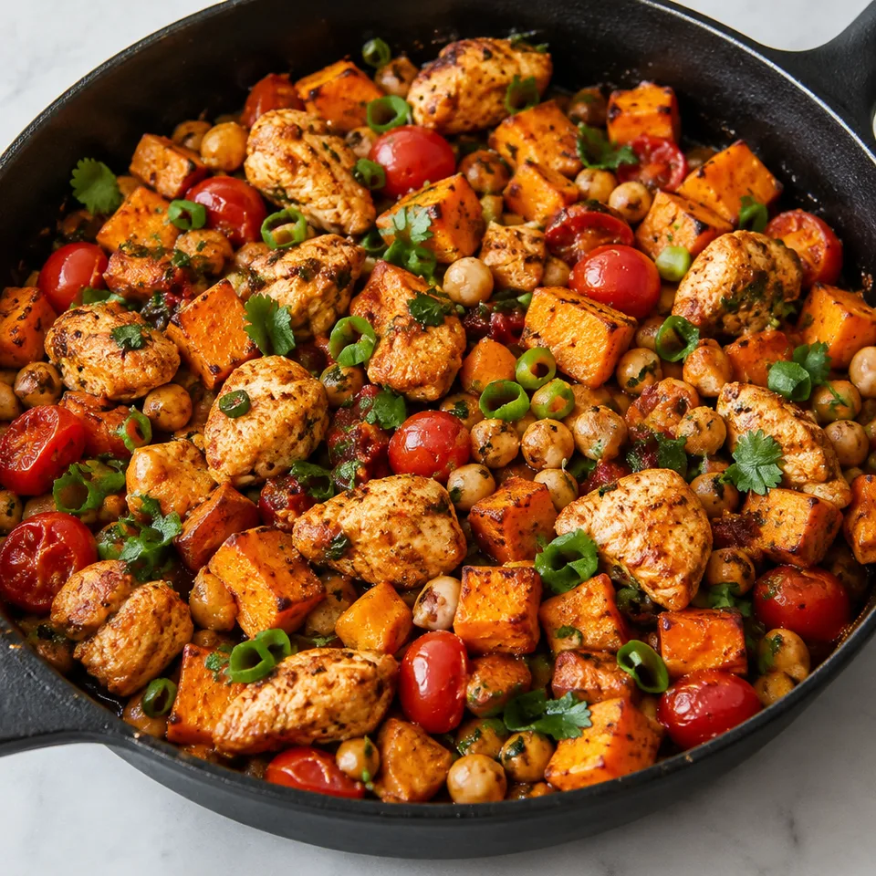 Chipotle Chicken Skillet with Sweet Potatoes and Chickpeas — serving inspiration