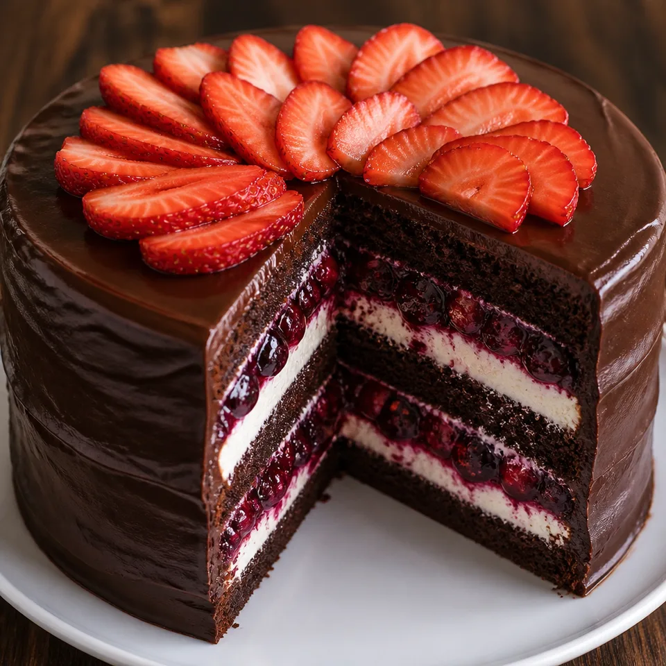 Chocolate Cake with Mixed Berry and Cream Cheese Filling — serving inspiration