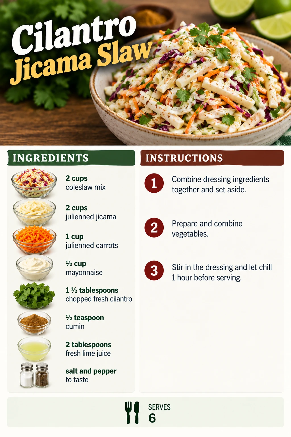 Saved Cilantro Jicama Slaw recipe card; accessible ingredients and instructions are listed above.