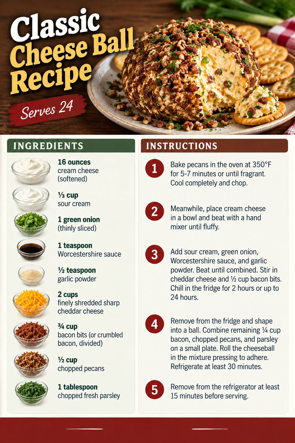 Saved Classic Cheese Ball Recipe recipe card; accessible ingredients and instructions are listed above.
